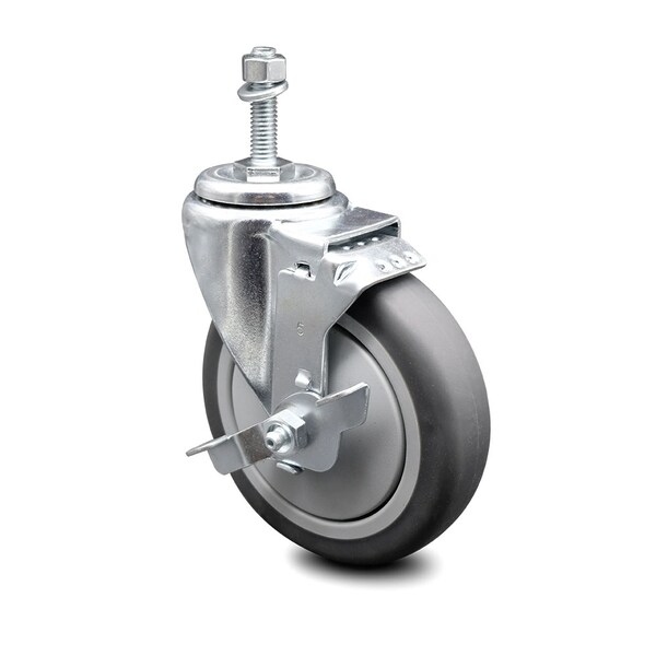 5 Inch Thermoplastic Rubber Swivel 3/8 Inch Threaded Stem Caster with Brake SCC